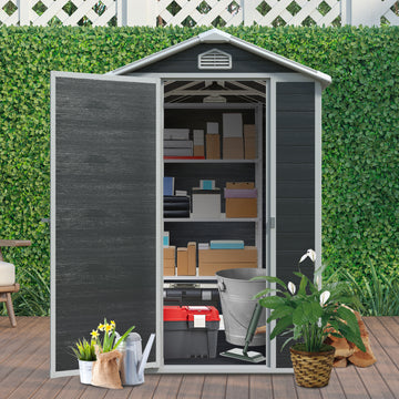 4X6Ft Resin Outdoor Storage Shed Kit Perfect To Store Patio Furniture,Black Black Plastic