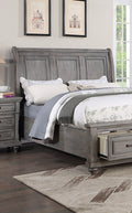 California King Size Bed W Under Bed Drawer Vintage Look Gray Color Beautiful Panel 1Pc Bedframe Bedroom Box Spring Required California King Antique Gray,Gray Wood Bedroom