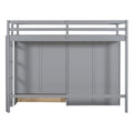 Twin Size Loft Bed With Drawer, Two Wardrobes And Mirror, Gray Gray Solid Wood Mdf