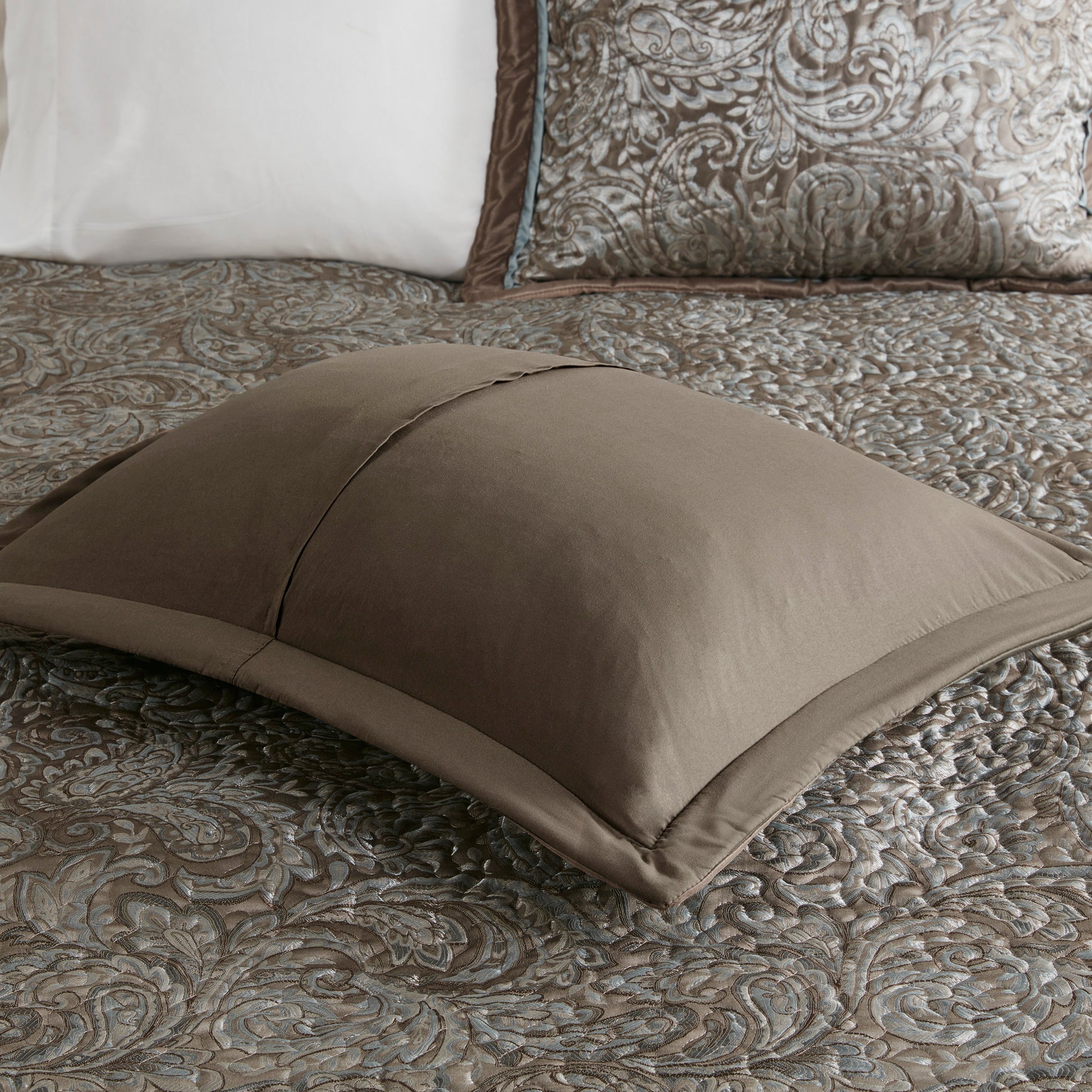 5 Piece Jacquard Bedspread Set With Throw Pillows Blue Brown King King Blue Brown Cotton