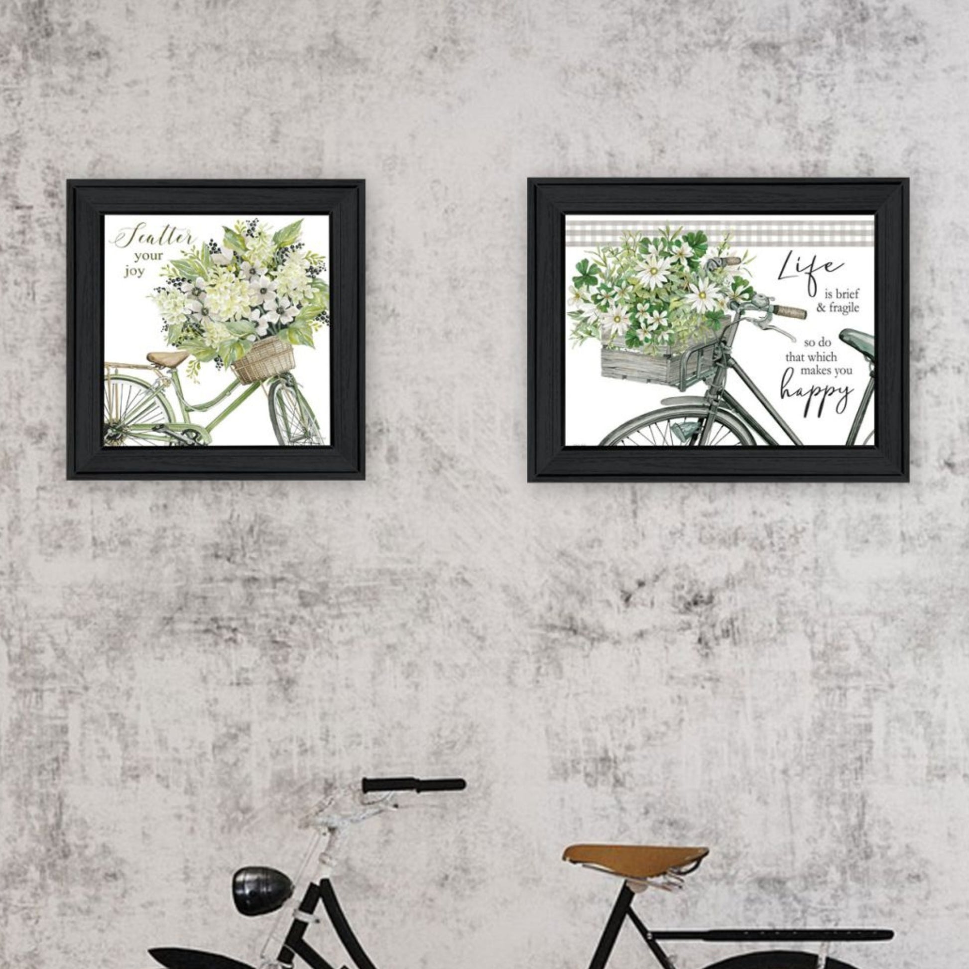 "Get On Your Bike And Scatter Your Joy" Framed Wall Art For Living Room, Wall Art Print For Home Decor, Bedroom Wall Art By Cindy Jacobs Multicolor Wood Paper