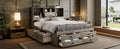 Queen Size Platform Bed With Storage Headboard And 8 Drawers, Gray Box Spring Not Required Queen Gray Wood Bedroom Bed Frame Solid Wood Mdf