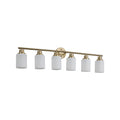 6 Light Golden Bathroom Vanity Light Fixture, Frosted Glass Shades, Modern Wall Mounted Lighting No Bulbs Golden Glass,Iron