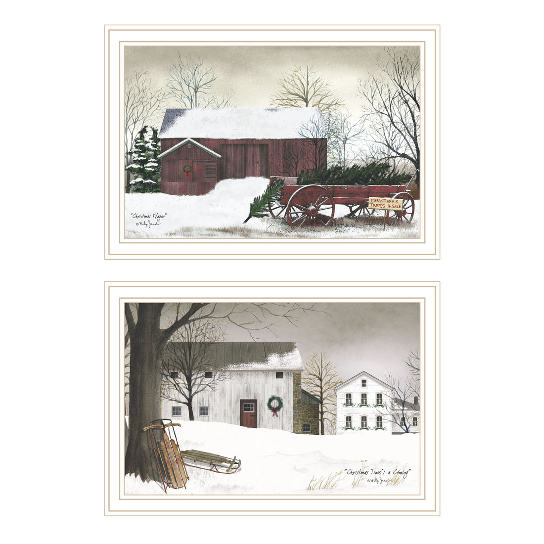 2 Piece Vignette Christmas Time With Family White Framed Wall Art For Living Room, Bedroom Wall Art Print For Home Decor By Billy Jacobs Multi Wood Paper