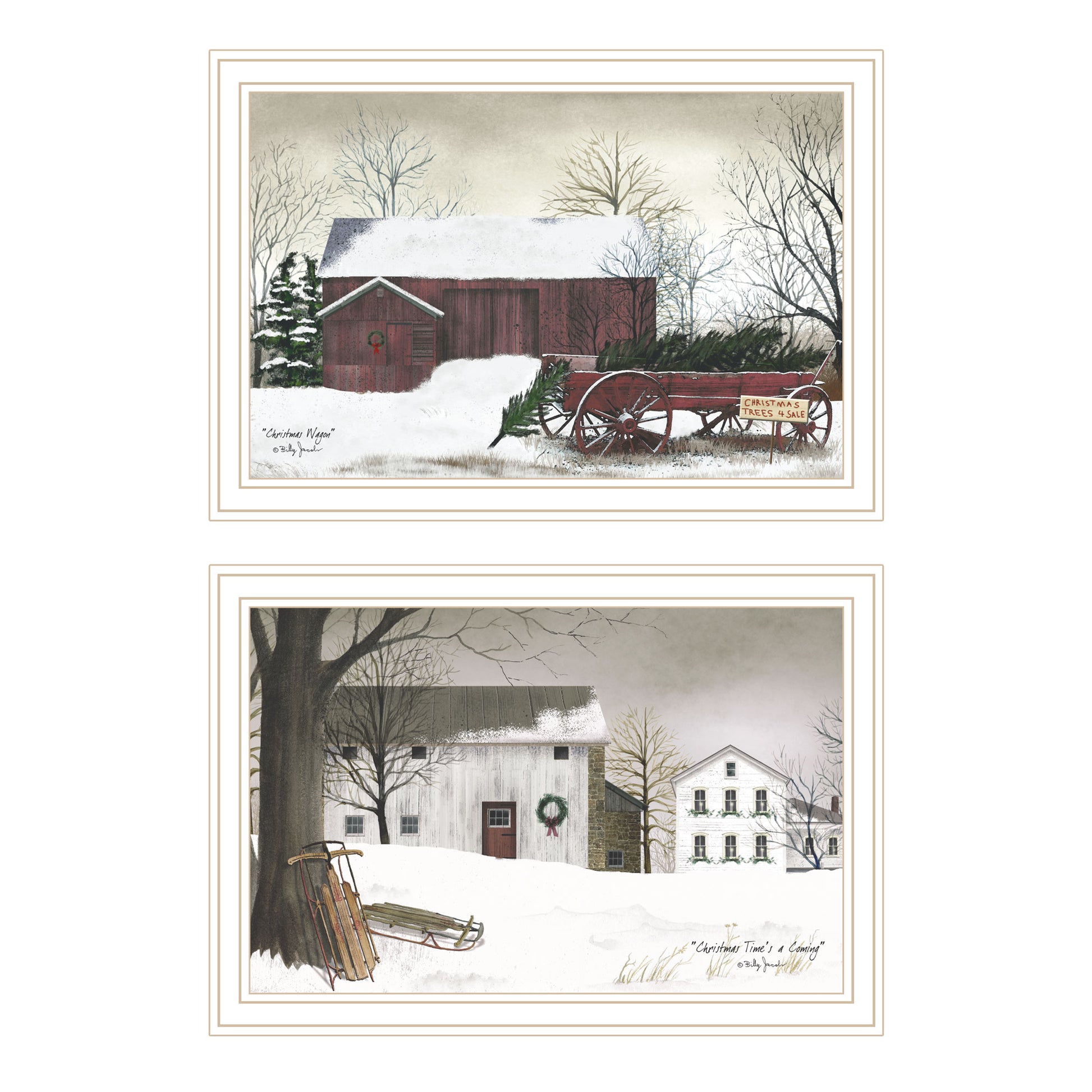 2 Piece Vignette Christmas Time With Family White Framed Wall Art For Living Room, Bedroom Wall Art Print For Home Decor By Billy Jacobs Multi Wood Paper