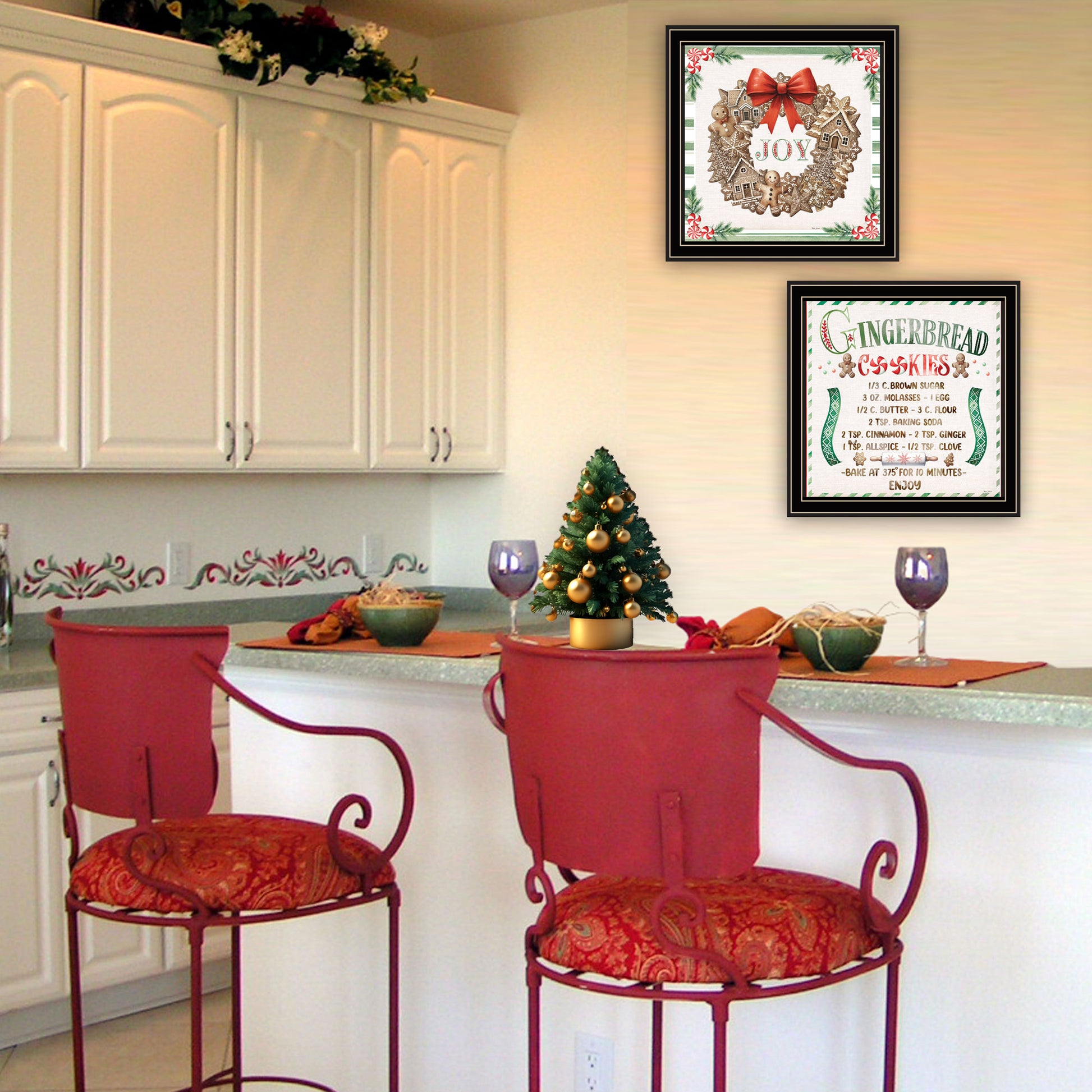 2 Piece Vignette Gingerbread Wreath Black Framed Wall Art For Living Room, Bedroom Wall Art Print For Home Decor By Nicole Decamp Multicolor Wood Paper