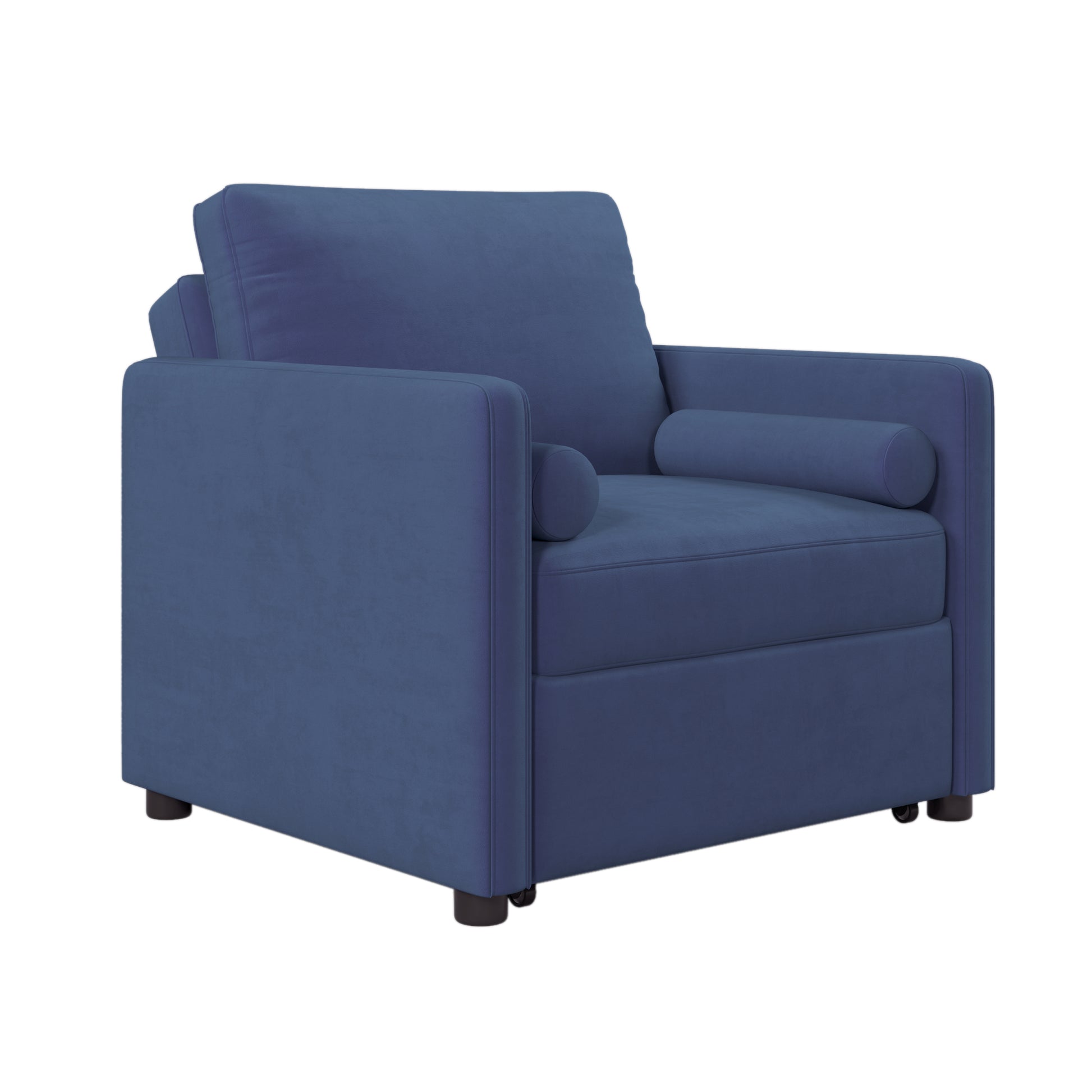 3 In 1 Convertible Sleeper Chair With Adjustable Backrest, Lounger Chair Turns Into Bed, Single Bed For Living Room, Velvet, Ink Blue Blue Velvet