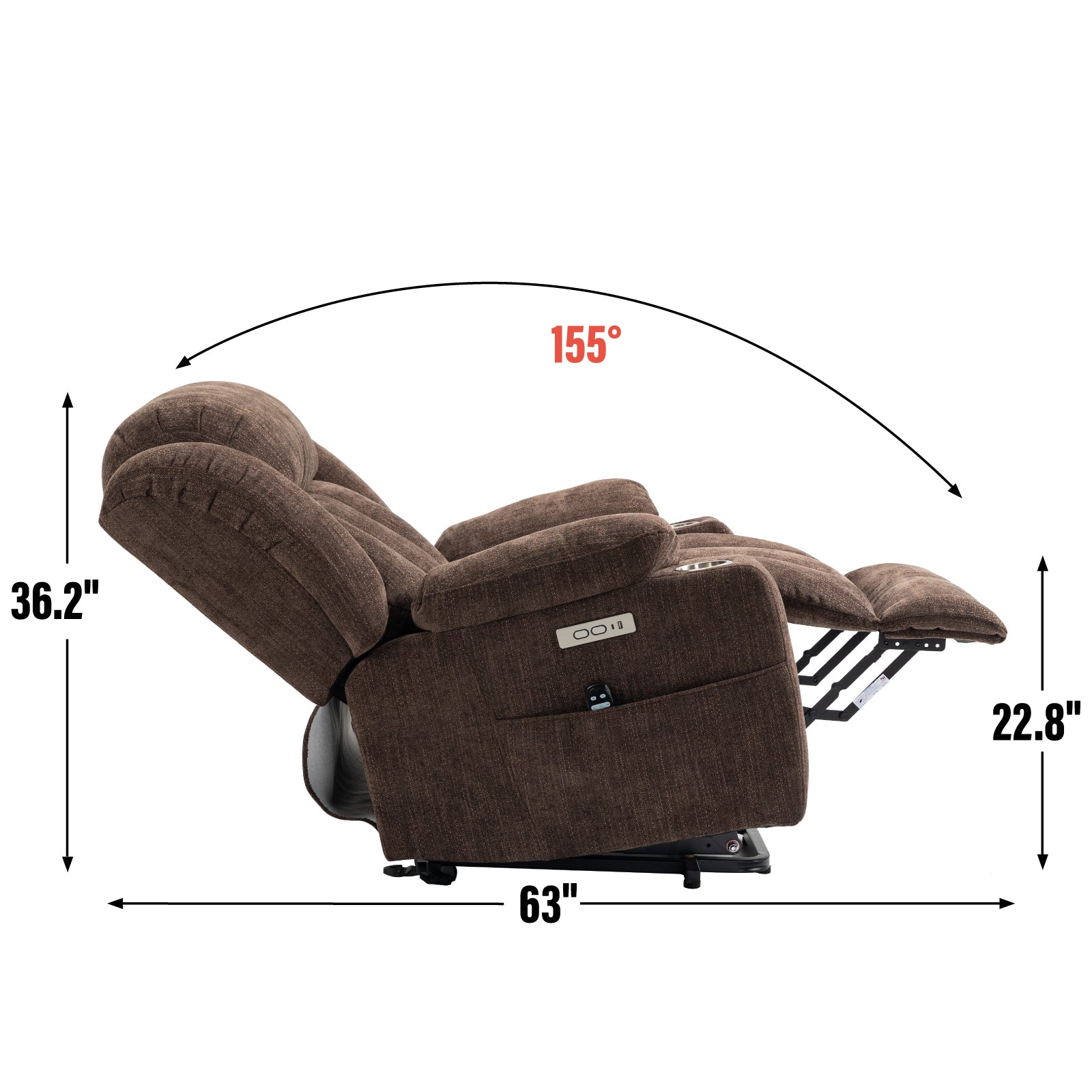 Up To 350 Lbs Chenille Power Lift Recliner Chair, Heavy Duty Motion Mechanism With 8 Point Vibration Massage And Lumbar Heating, Usb And Type C Ports, Stainless Steel Cup Holders, Brown White Metal Primary Living Space Heavy Duty Pine Brown Chenille