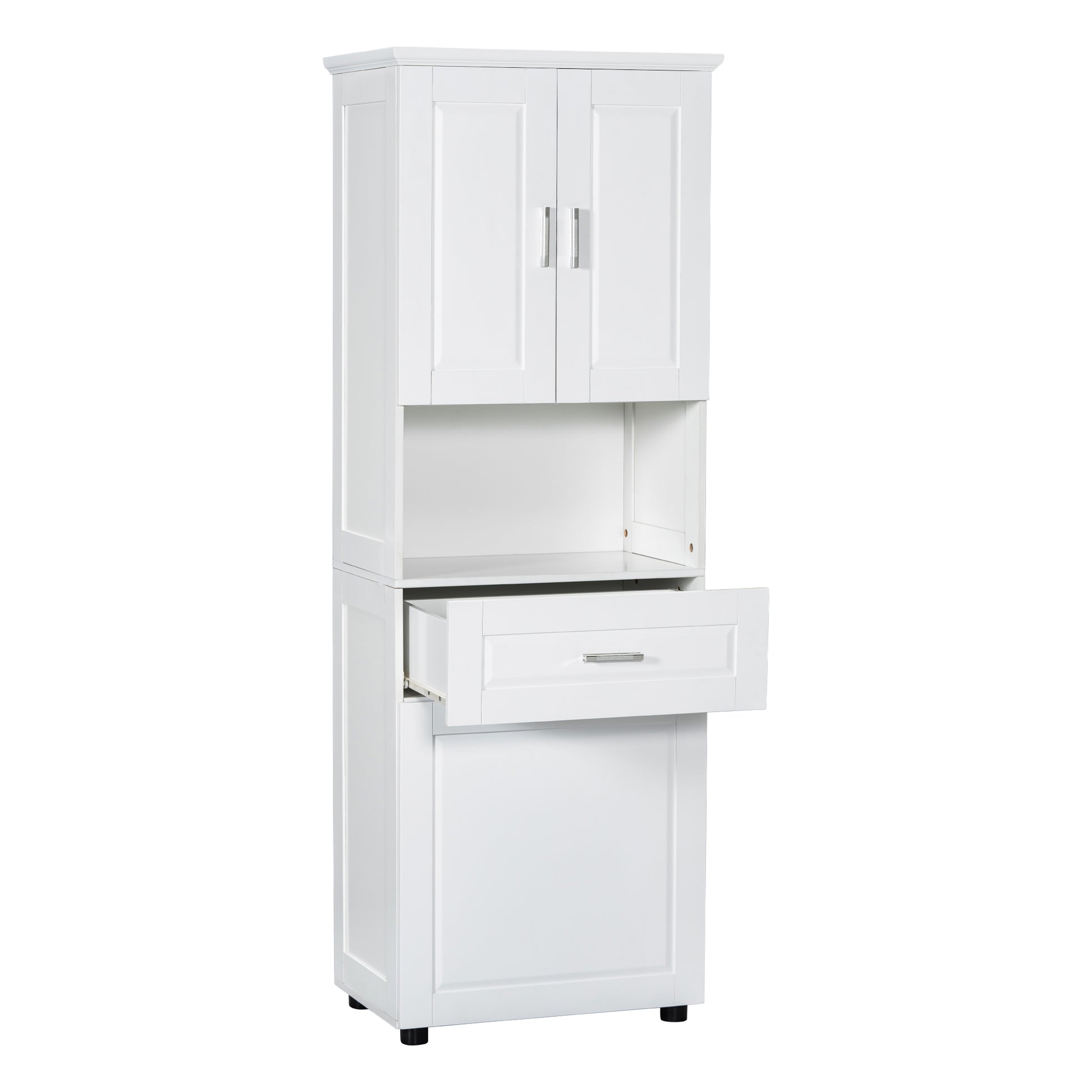 Tall Bathroom Cabinet With Laundry Basket, Large Storage Space Tilt Out Laundry Hamper And Upper Storage Cabinet, White White Mdf