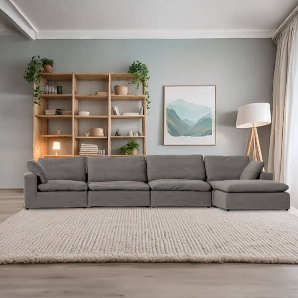 Living Room Modular Corner Wedge Sofa, 1 Pc Fabric Upholstered Corner Sofa Couch With Soft Cushions, Gray Gray Linen Wood Primary Living Space Soft Cushion Back Contemporary,Modern Engineered