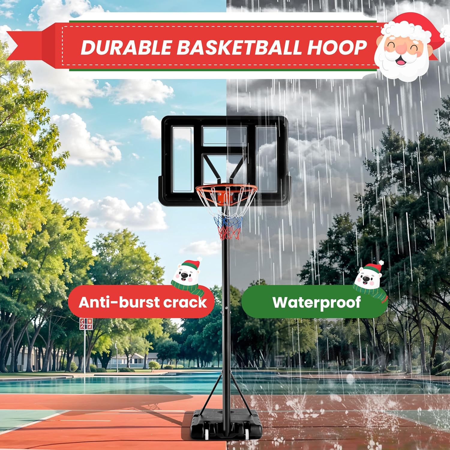 Basketball Hoop Outdoor Portable Goals Court System 4.2 10Ft Adjustable Height, 44 Inch Shatterproof Backboard & Enlarged Base, Gifts For Kids Youth Adults In Backyard Driveway Indoor Black Metal