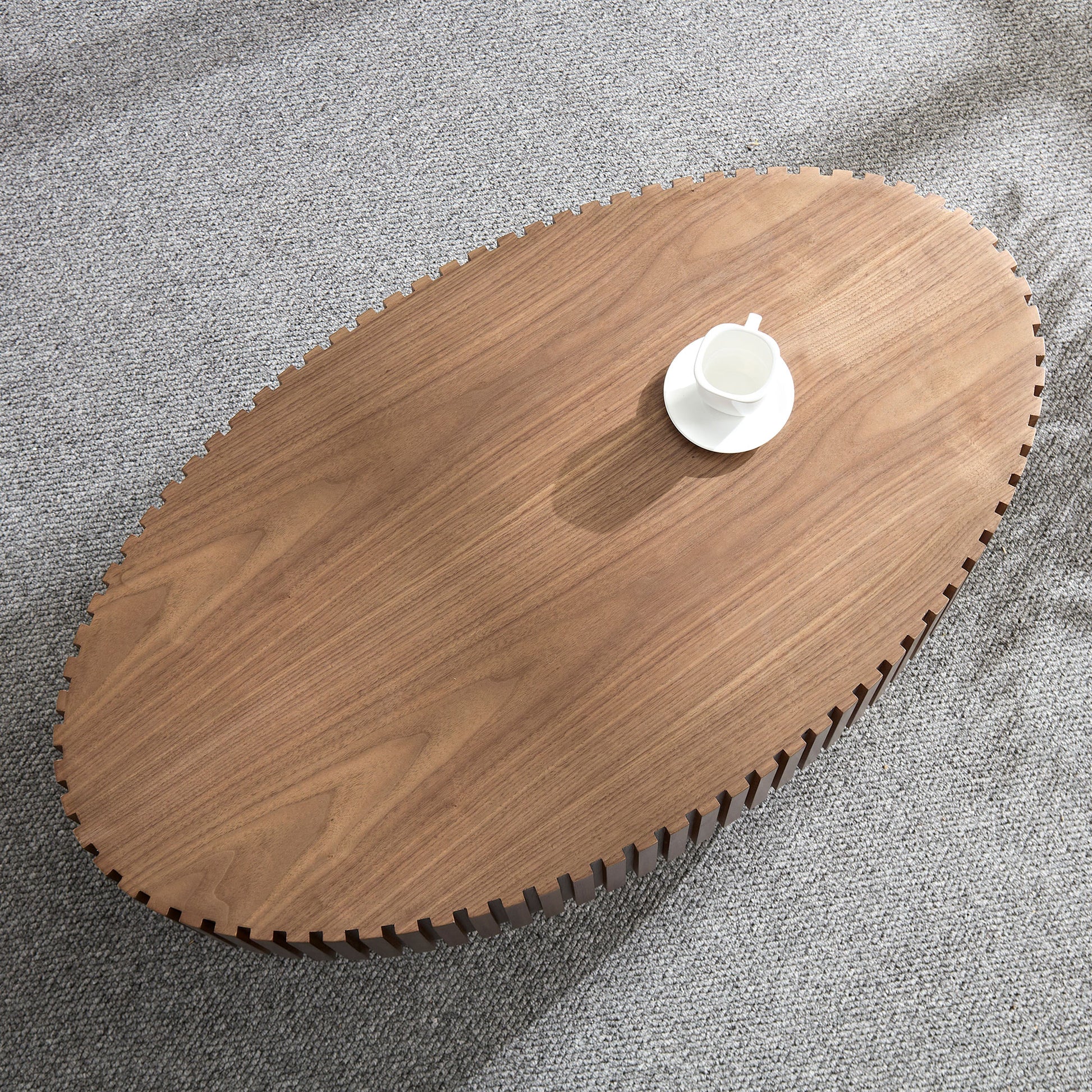 Modern Handcraft Drum Coffee Table Length 43.7 Inch Ellipse Coffee Table For Living Room,Oval Small Coffee Table With Sturdy Pedestal,Walnut Mdf Walnut Mdf