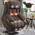 Up To 350 Lbs Chenille Power Lift Recliner Chair, Heavy Duty Motion Mechanism With 8 Point Vibration Massage And Lumbar Heating, Usb And Type C Ports, Stainless Steel Cup Holders, Brown White Metal Primary Living Space Heavy Duty Pine Brown Chenille