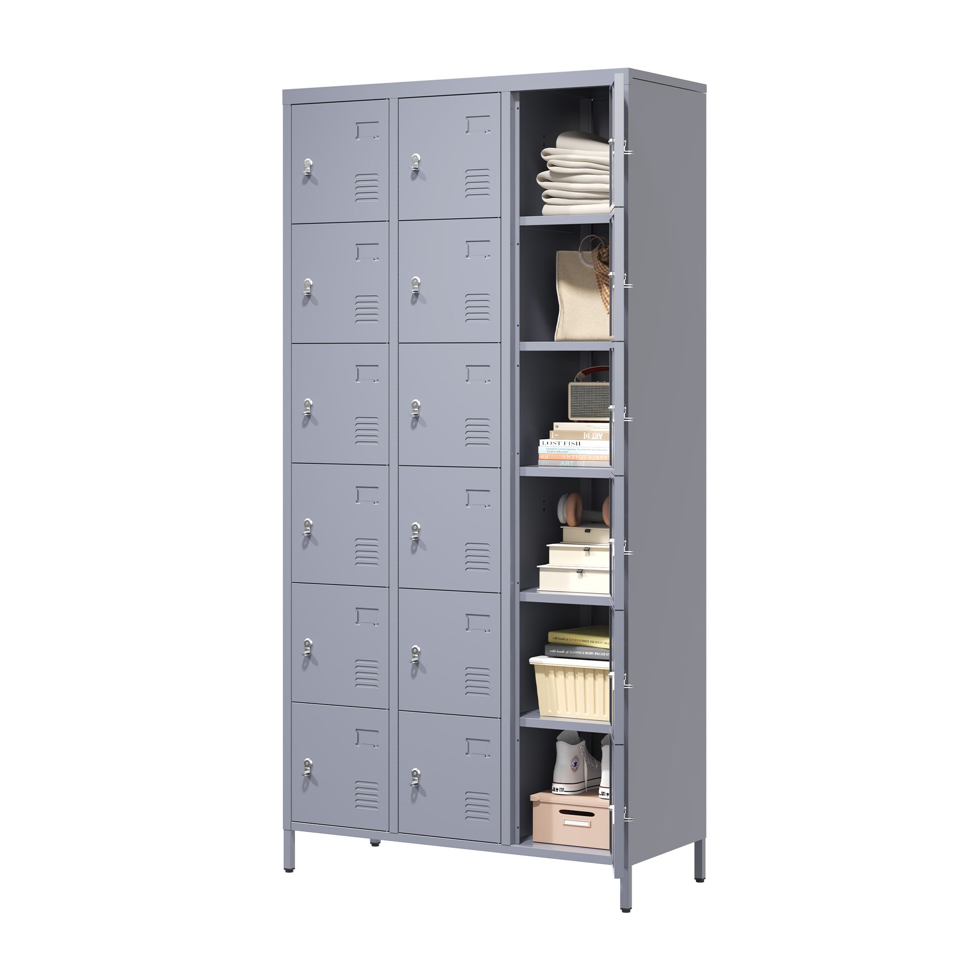 18 Door 72"H Metal Lockers With Lock For Employees,Storage Locker Cabinet For Home Gym Office School Garage,Easy Assembly,Gray 5 Or More Spaces Gray Primary Living Space Door Locks Modern Metal