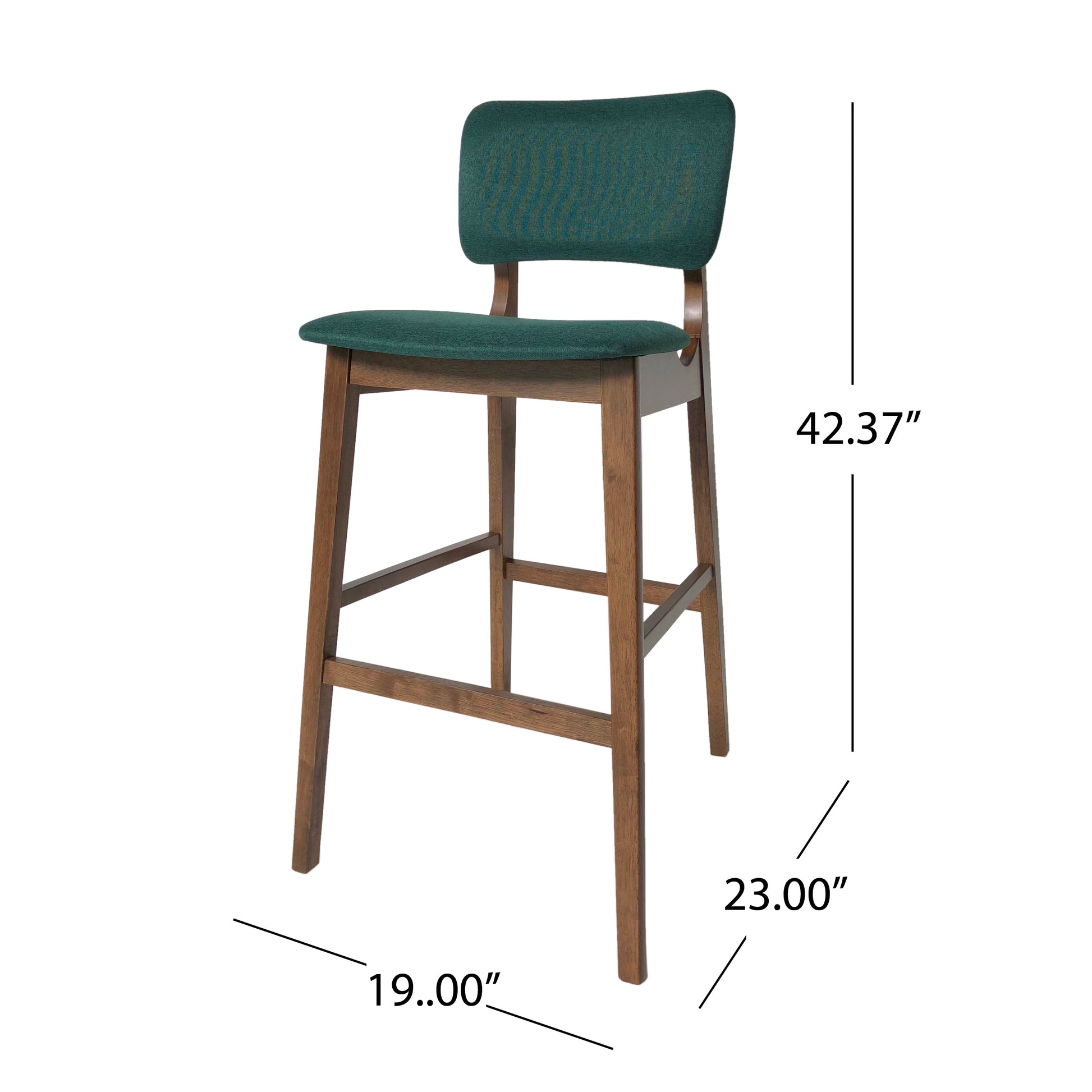 Rubberwood Upholstered Barstool With Fabric Seats Set Of 2 , Dark Green, And Walnut Finish Frame Rubberwood Dark Green,Walnut Light Brown Dining Room Foam Wipe Clean Square Bar Stools Rubberwood Set