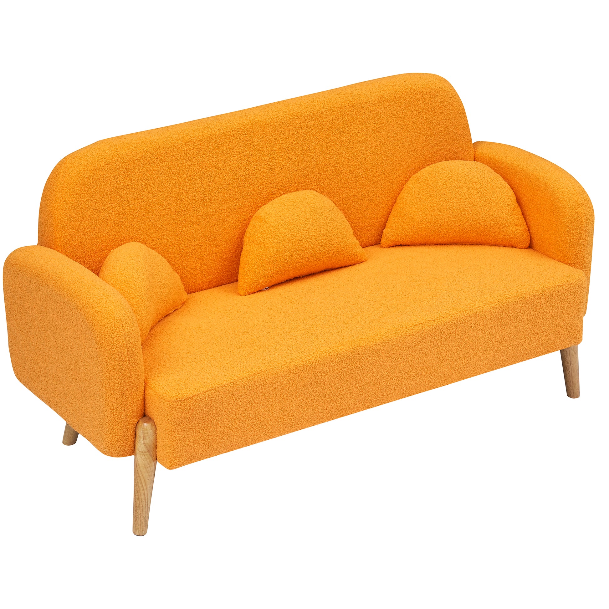 59.1" Teddy Velvet Beige Two Seater Sofa With Three Lumbar Pillows Orange Wood Primary Living Space Eucalyptus Square Arms Foam Teddy 2 Seat