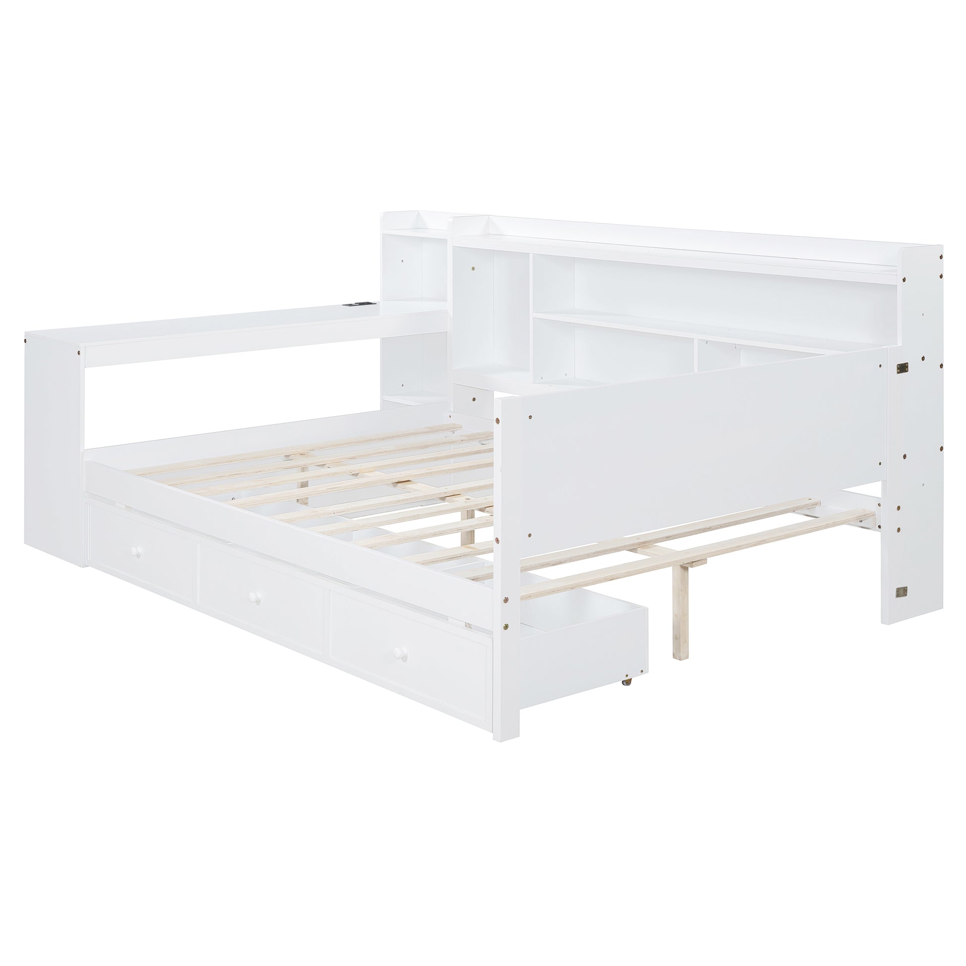 Full Size Wooden Daybed With 3 Drawers, Usb Ports And Desk ,White Twin White Wood