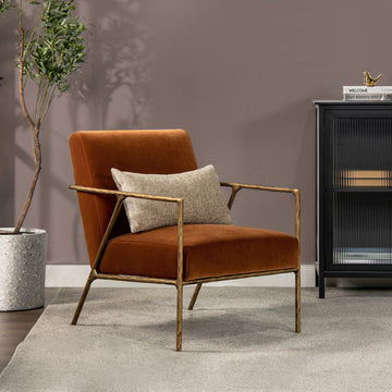 Aerin 24.5" Hammered Brass Upholstered Accent Arm Chair, Burnt Orangeperformance Velvet Burnt Orange Foam Velvet