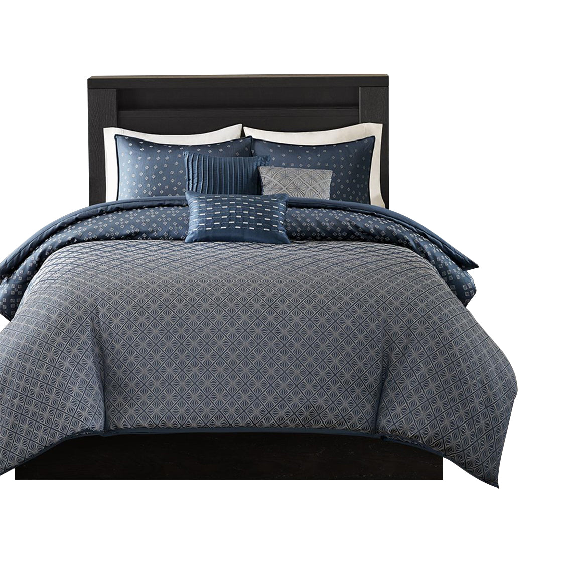 6 Piece Duvet Cover Set King Navy Polyester