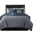 6 Piece Duvet Cover Set Queen Navy Polyester