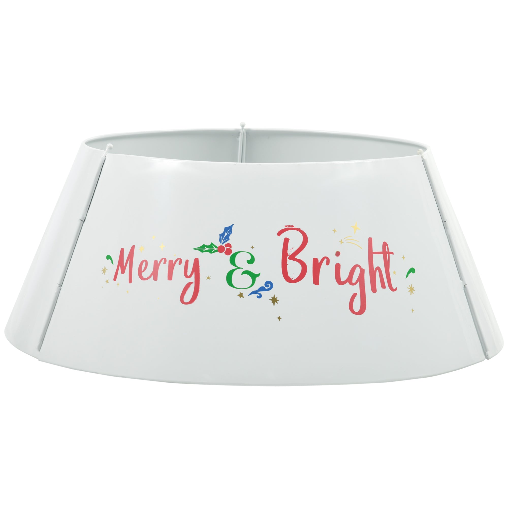 Homcom 26 Inch Christmas Tree Collar Ring, Stand Cover For Decor, White Cream White Metal