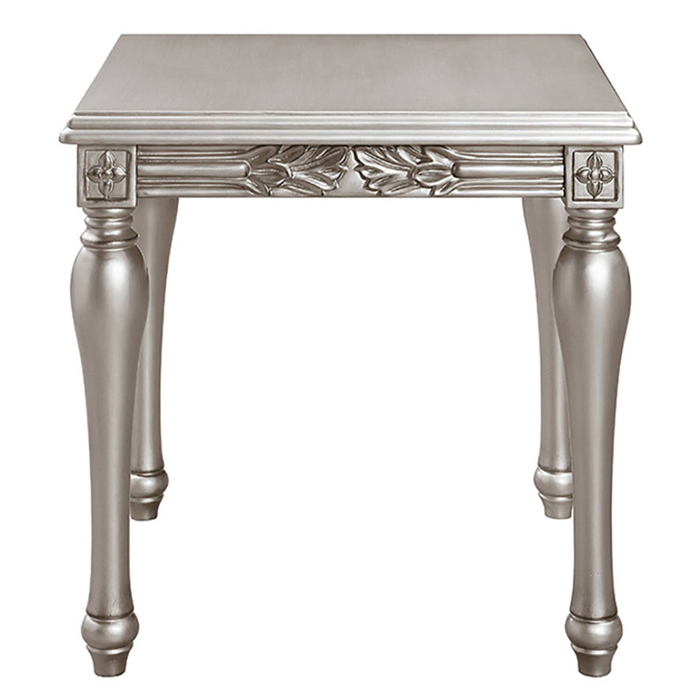 Platinum End Table With Turned Leg Silver Primary Living Space Rubberwood Square Wood