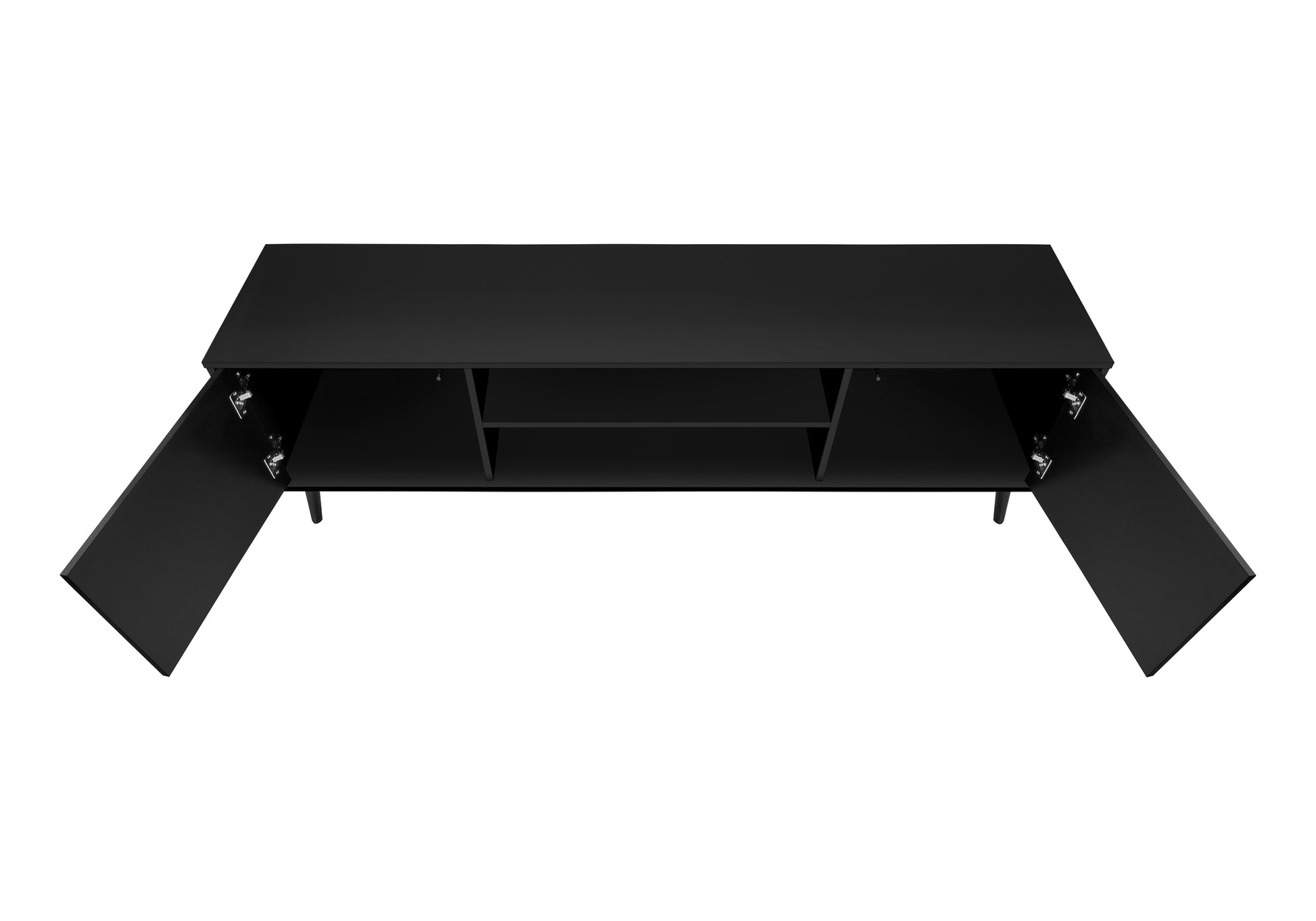 Tv Stand, 72 Inch, Console, Media Entertainment Center, Storage Cabinet, Living Room, Bedroom, Brown And Black Laminate, Black Wood Legs, Contemporary, Modern Black 80 89 Inches Particle Board