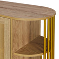 2 Door Elegant Curved Dining Cabinet With Gold Trim And Woven Rattan Doors For Dining Room Natural Natural Particle Board