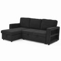 Linen Upholstered Sleeper Sectional Sofa, Shaped Modular Convertible Sofa With Storage Chaise,There Are Two Cup Holders In The Middle And Usb Multi Interface Function,Pull Out Sleep Couch Bed ,Black