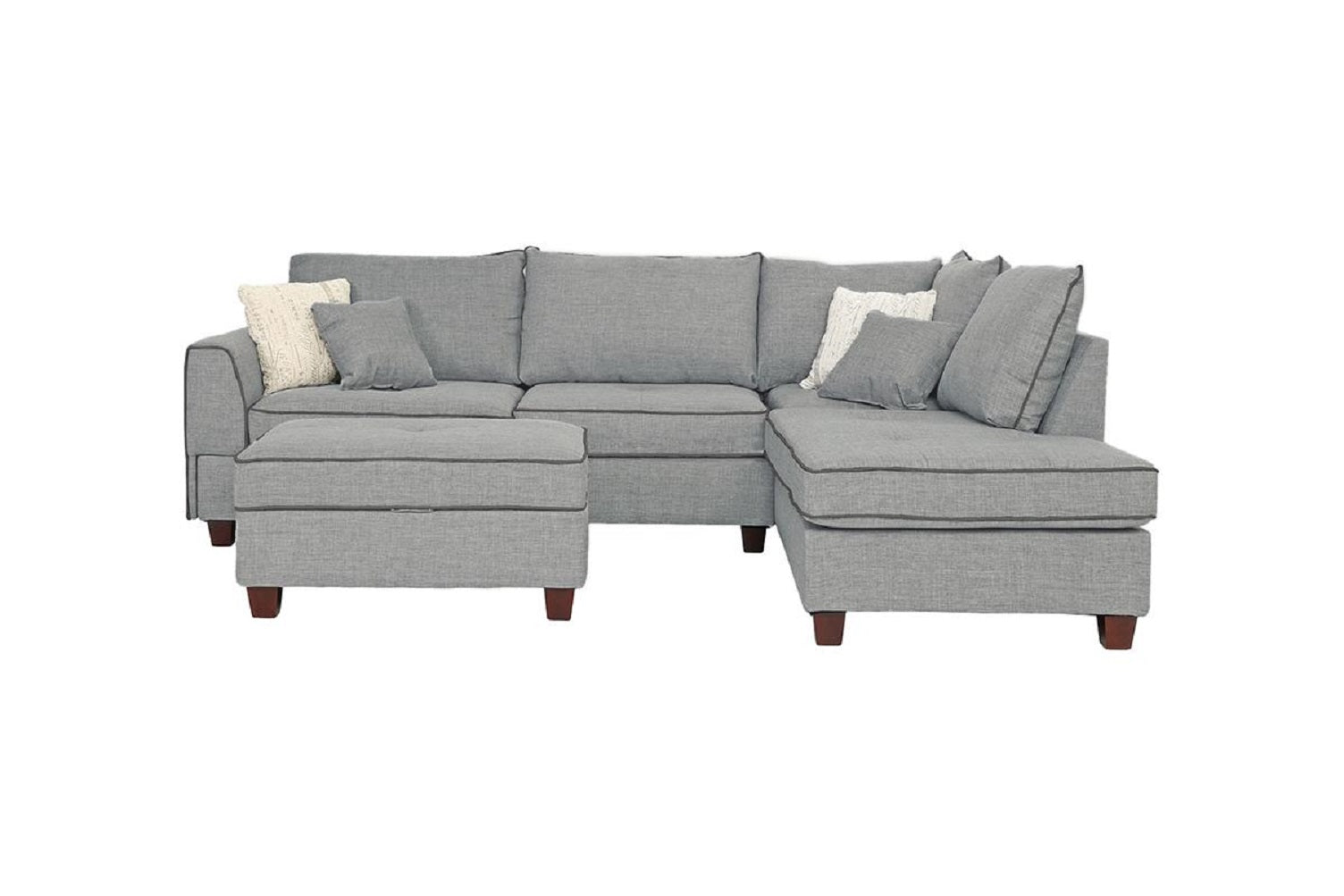 Beautiful 3 Pcs Sectional Sofa Light Grey Dorris Fabric Cushion Sofa Chaise Ottoman Reversible Couch Pillows Living Room Furniture Light Grey Wood Primary Living Space Cushion Back Contemporary,Modern L Shaped Rubberwood Particle Board 5 Seat