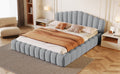 Velvet Upholstered Queen Bed Floor Bed Frame Shell Shaped Headboard For Bedroom,No Box Spring Needed,Light Blue Box Spring Not Required Queen Light Blue Wood Bedroom Contemporary Bed Frame Upholstered