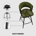 Bar Chair Linen Woven Bar Stool Set Of 2,Black Legs Barstools No Adjustable Kitchen Island Chairs,360 Swivel Bar Stools Upholstered Bar Chair Counter Stool Arm Chairs With Back Footrest, Green Metal Green Kitchen Dining Chairs Foam Linen