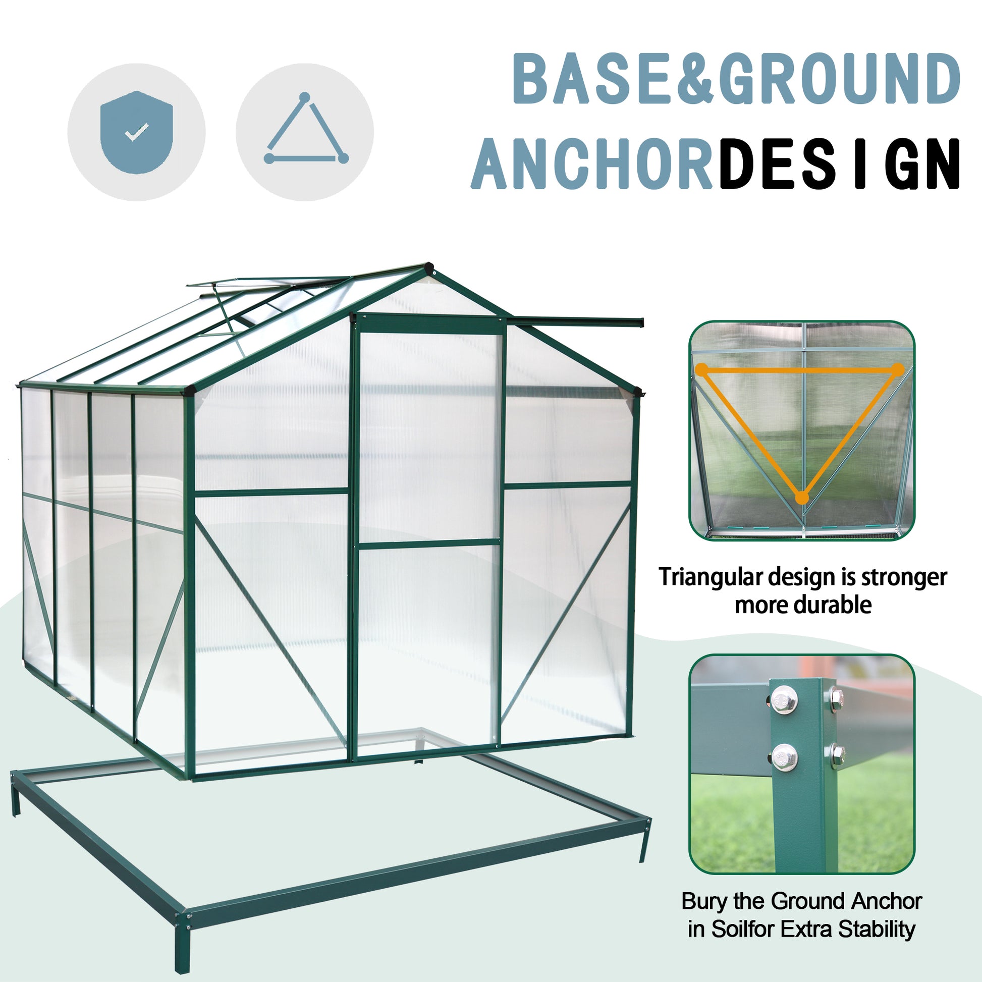 Polycarbonate Greenhouse,6'X 8' Heavy Duty Walk In Plant Garden Greenhouse For Backyard Outdoor Green Aluminum