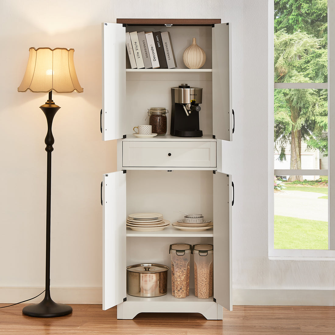 Tv Cabinet Combination Multifunctional Tv Wall For Living Room, White, 100'' X 15.7'' X 78.7''. White Walnut 60 69 Inches Particle Board Mdf