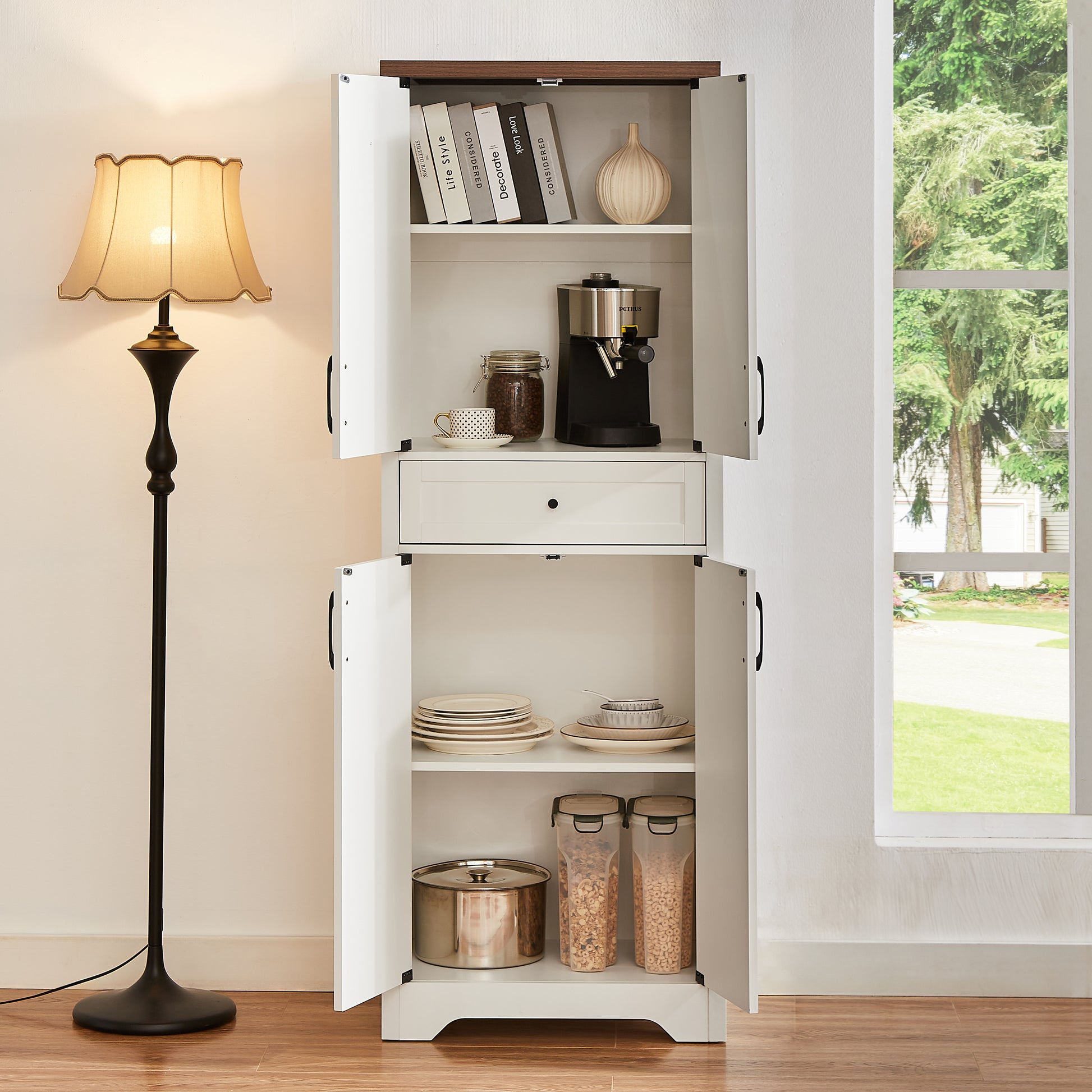 Tv Cabinet Combination Multifunctional Tv Wall For Living Room, White, 100'' X 15.7'' X 78.7''. White Walnut 60 69 Inches Particle Board Mdf