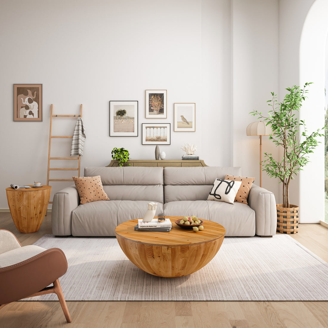 35.43"Vintage Style Bucket Shaped Coffee Table For Office, Dining Room And Living Room,Natural Same Sku:W757119054 Natural Solid Wood Mdf