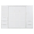 Queen Size Murphy Bed Wall Bed With Closet ,Drawers And Shelves,White Queen White Mdf Lvl