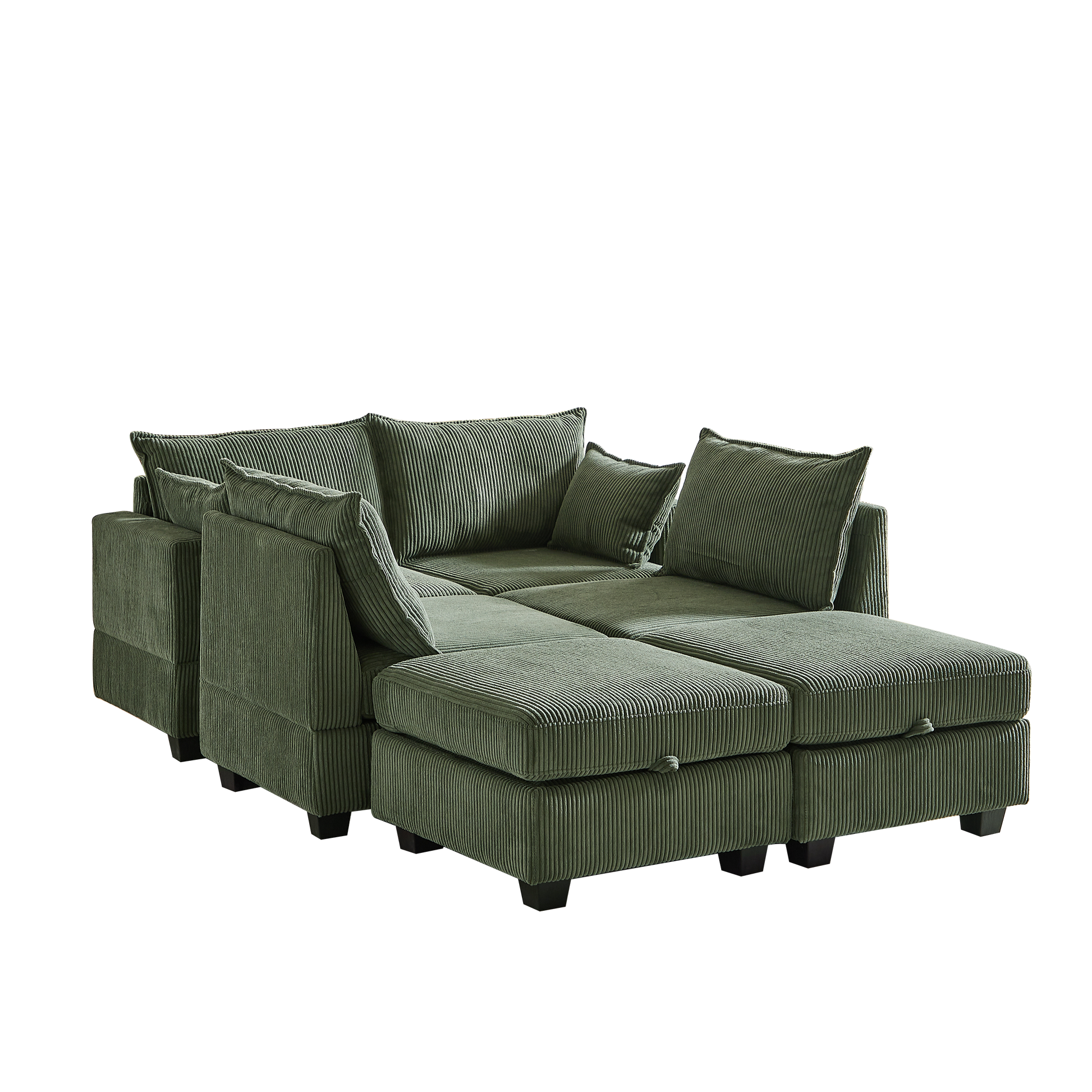 113.5'' Modular Sectiona Corduroy Sofa, Sectional Couches For Living Room U Shaped Sectional Couch With Storage Ottoman, 6 Seats Convertible Sectionals With Chaise Green Corduroy 6 Seat