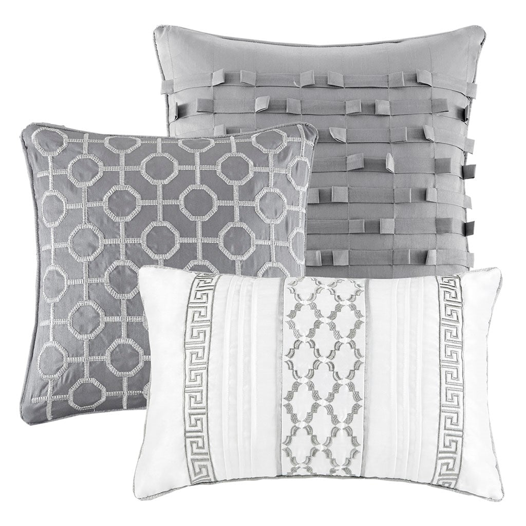 7 Piece Comforter Set Grey Queen Queen Grey Polyester