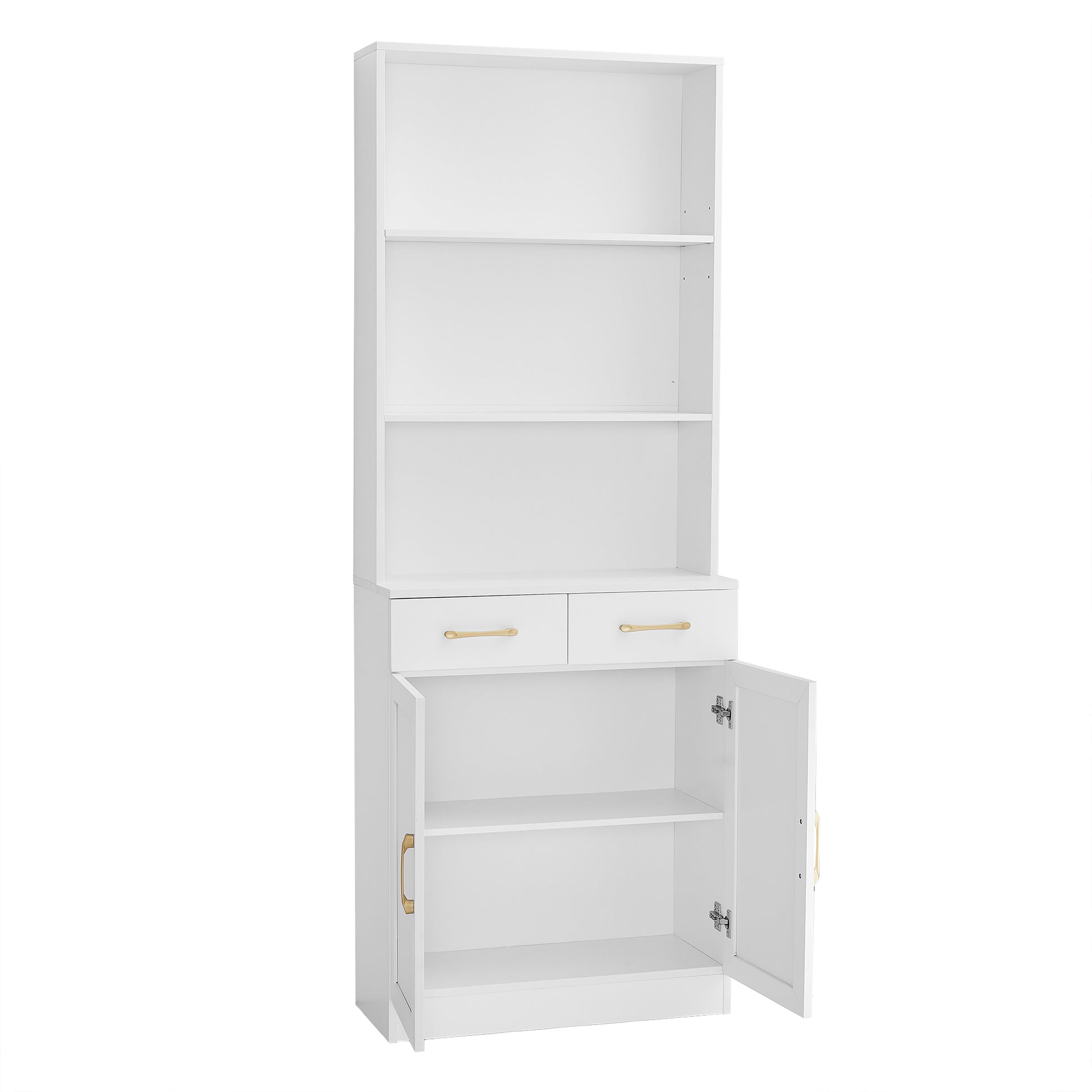 Bathroom Storage Cabinet, Cabinet With Two Doors And Drawers, Adjustable Shelf, Three Layer Open Shelf, Mdf Board, White White Mdf