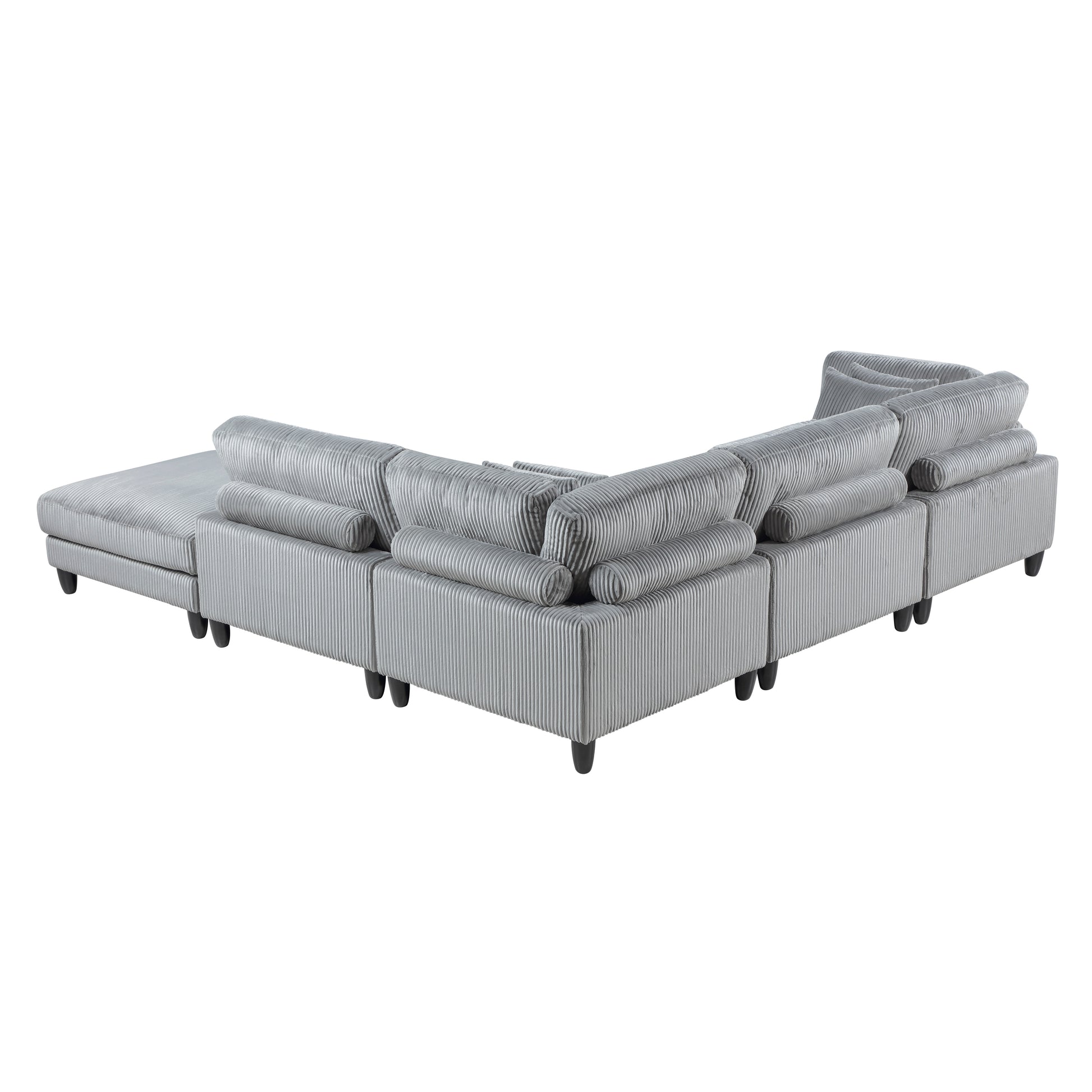 5Pc Modular Sectional Set Gray Corduroy Upholstery 2X Armless Chairs 2X Corner Seats 1X Ottoman Pillows Living Room Furniture Gray Corduroy Wood Primary Living Space Contemporary,Modern Modular