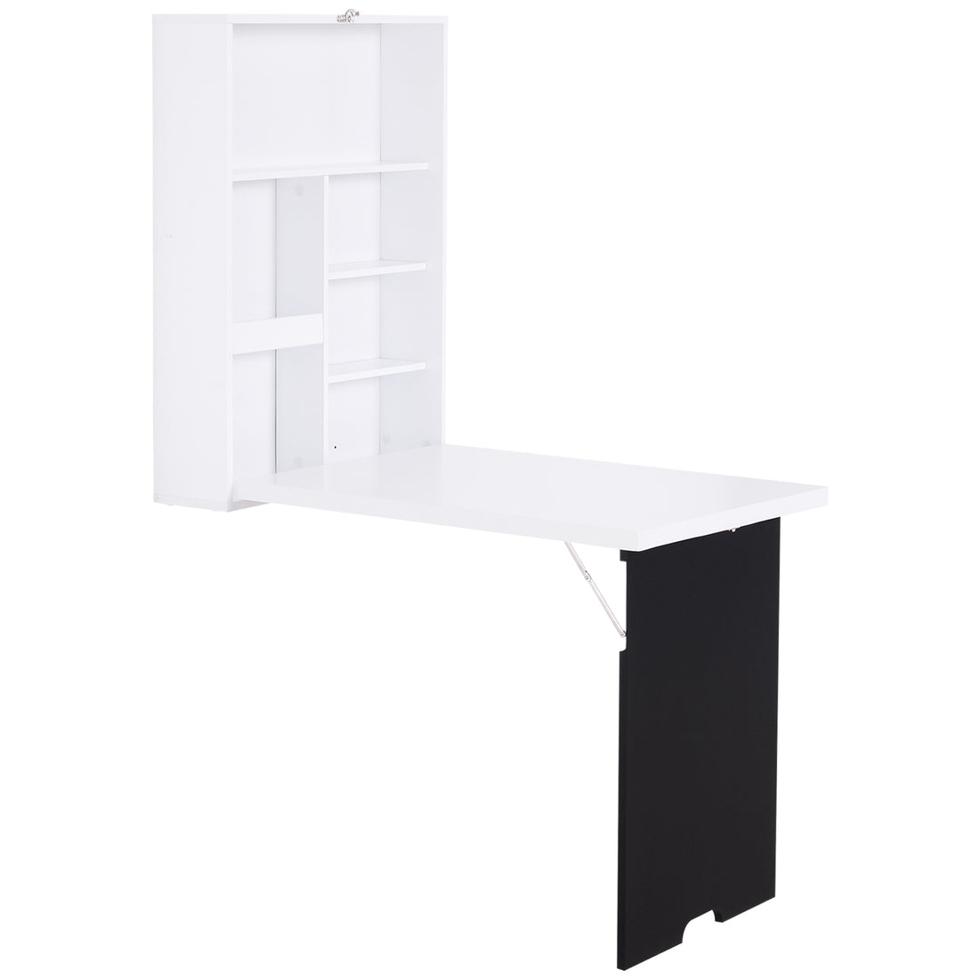 Homcom Wall Mounted Foldable Desk With A Blackboard, Fold Out Convertible Floating Desk With Shelves, White White Black Mdf