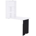 Homcom Wall Mounted Foldable Desk With A Blackboard, Fold Out Convertible Floating Desk With Shelves, White White Black Mdf