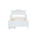 Twin Size Wood Platform Bed With Guardrails On Both Sides And Two Storage Drawers ,White Twin White Wood