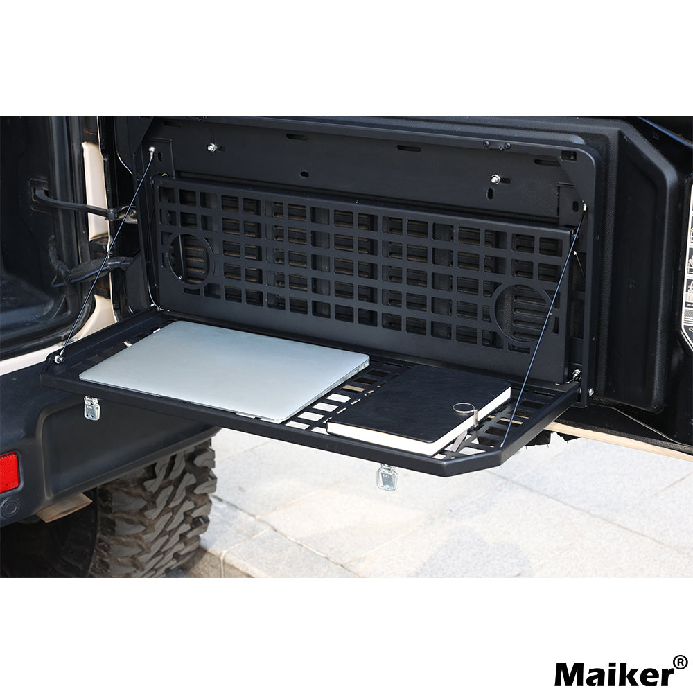 2 Tier Tailgate Table Rear Foldable Storage Cargo Rack Outdoor Camping Desk For 2007 2022 Jeep Wrangler Jk&Jl 4 Door Not Fit Jk Models With Stock Subwoofer Black Steel