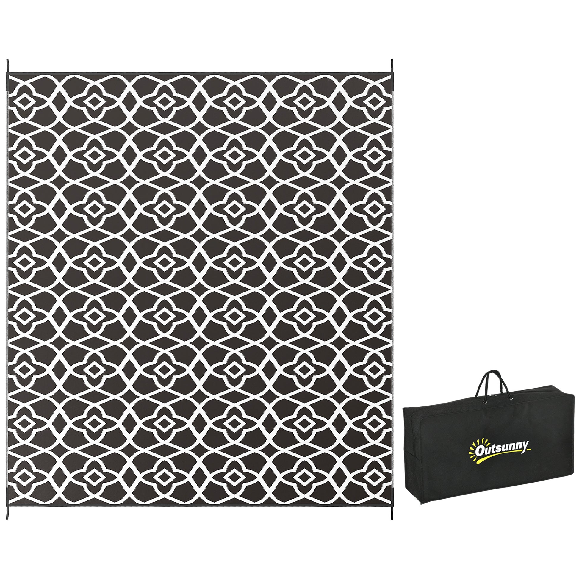 Outsunny Reversible Outdoor Rug, 8' X 10' Waterproof Plastic Straw Floor Mat, Portable Rv Camping Carpet With Carry Bag, Large Floor Mat For Backyard, Deck, Picnic, Beach, Black & White Cr Multicolor Polypropylene