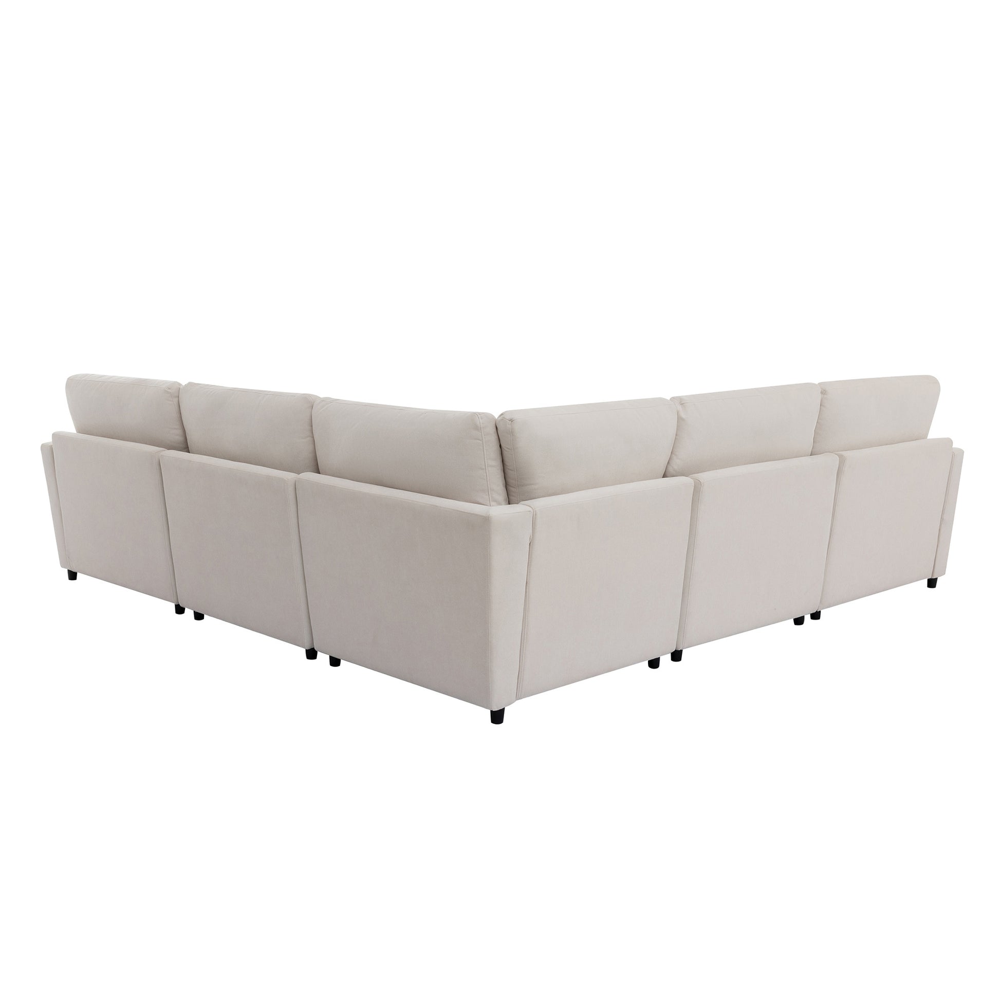 Modern Large U Shape Sectional Sofa, With Removable Ottomans For Living Room 6 Seater Beige Polyester 6 Seat