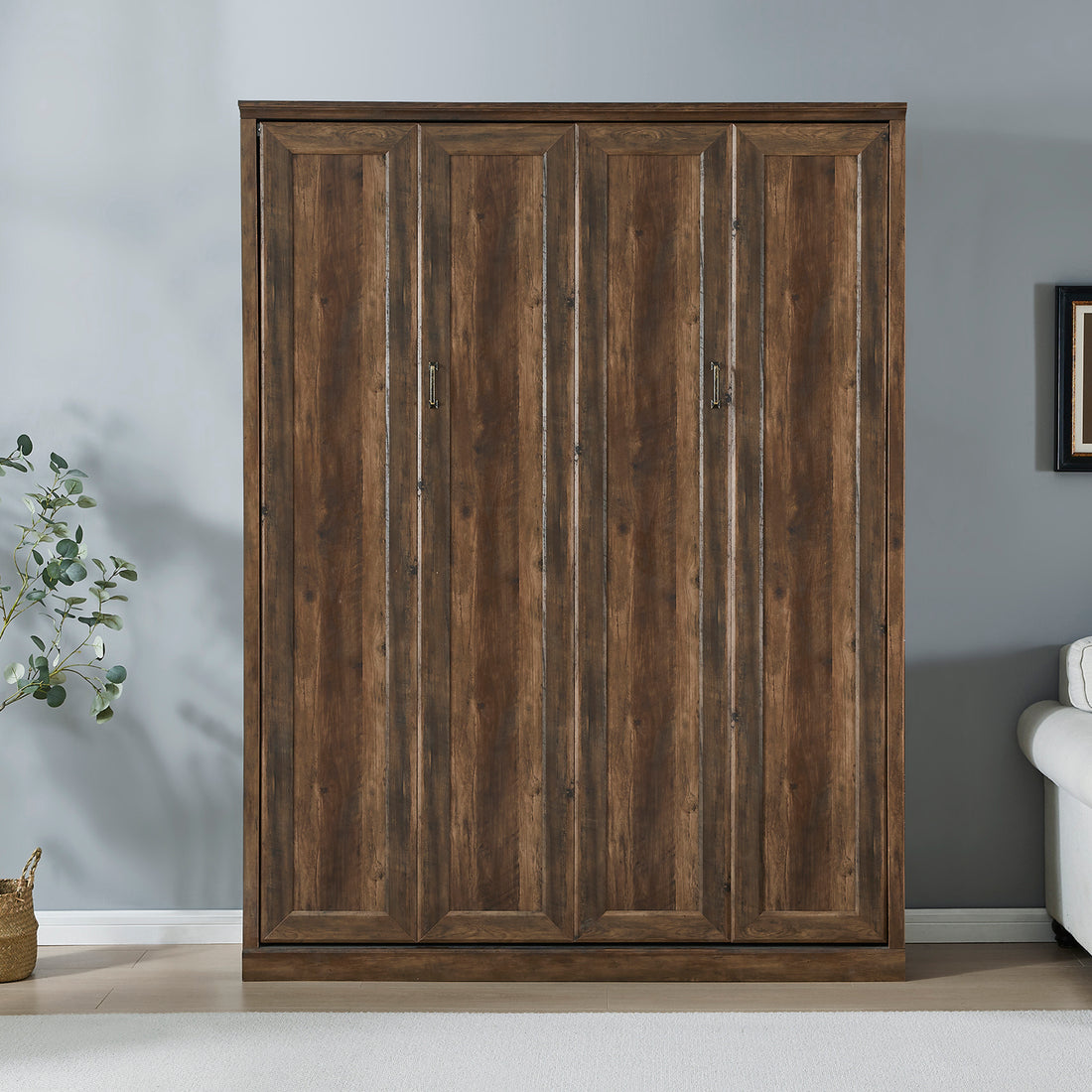 Queen Size Half Self Close And Open Murphy Bed Cabinet Space Saving Bed Perfect For Guest Room, For Bed Room, Guest Room, Home Office, Brown Box Spring Not Required Queen Brown Wood Brown Pine Murphy Pine