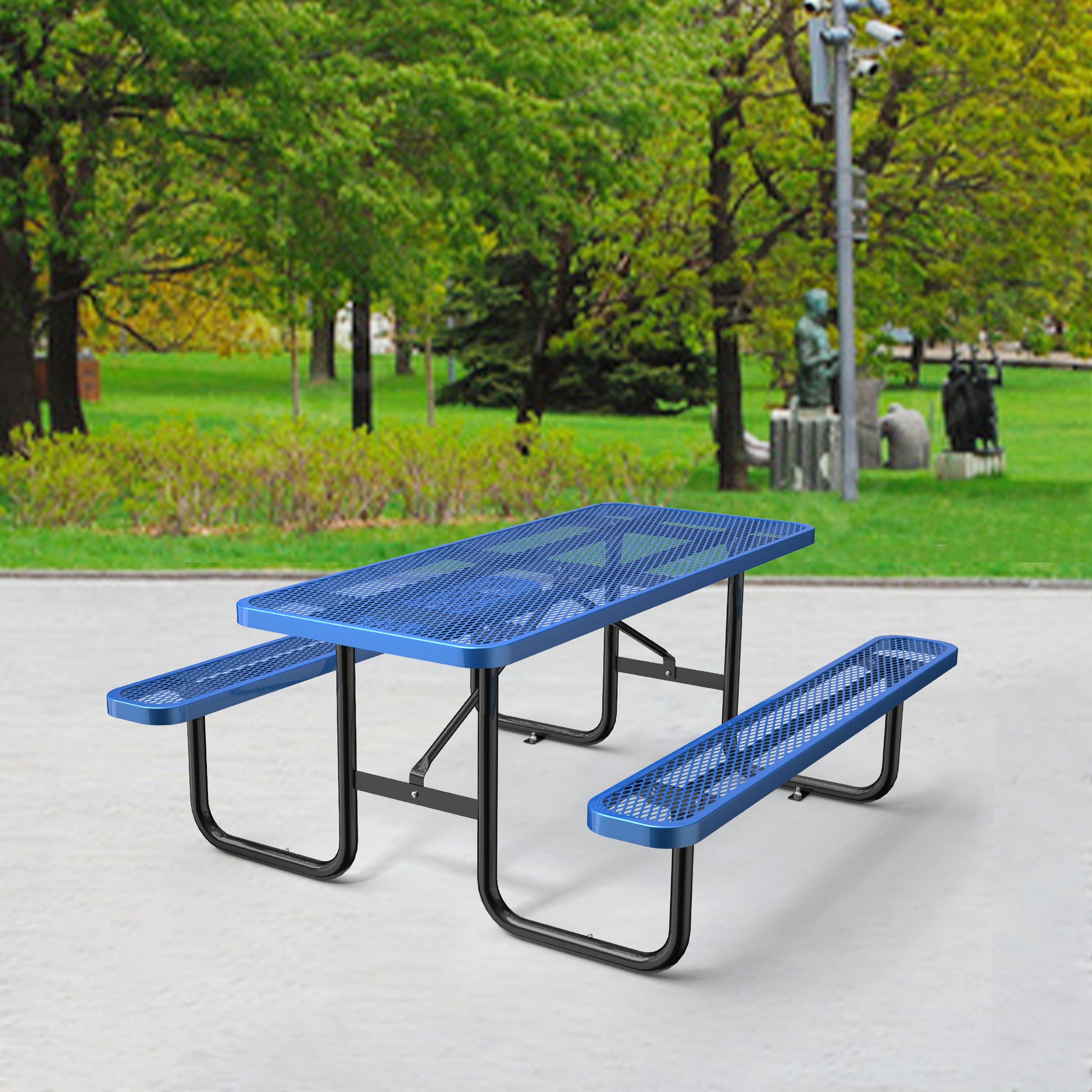 72" Expanded Metal Rectangular Picnic Table, Blue Blue Steel Steel