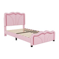 Twin Size Upholstered Platform Bed With Curve Shaped And Height Adjustbale Headboard,Led Light Strips,Pink Twin Pink Upholstered